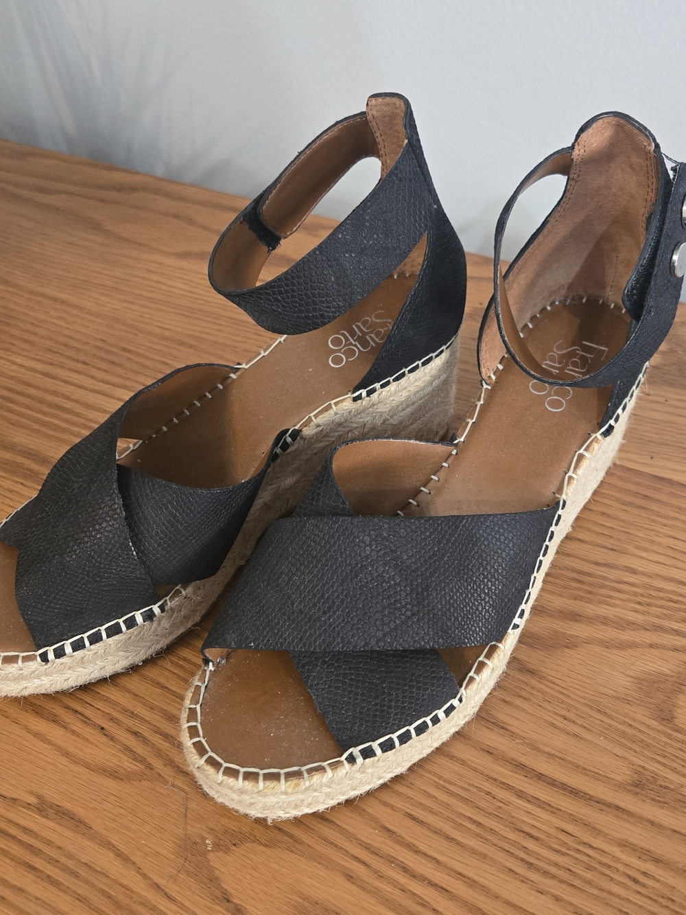 Franco Sarto Black Crisscross Espadrille Wedge Sandals - Size 10 - Picture 2 of 9